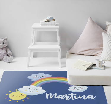 Alfombra vinilo con nombre arcoíris y nubes  - TenVinilo