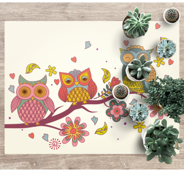 Alfombra vinilo dormitorio Búho mandala con muchos colores - TenVinilo