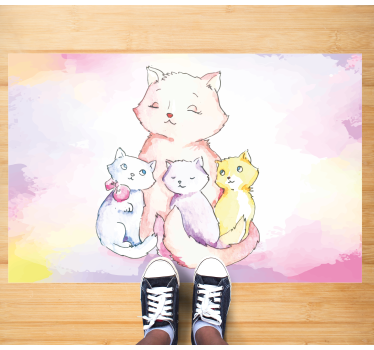 Alfombra vinilo dormitorio Familia de gatos - TenVinilo