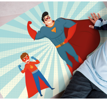 Alfombra vinilo dormitorio Hombre y niño superhéroes diseño retro - TenVinilo