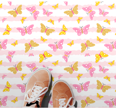 Alfombra vinilo dormitorio Lindas mariposas rosas - TenVinilo