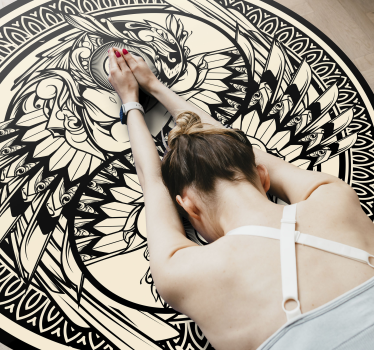 Alfombra vinilo dormitorio Yin yang búho doodle ornamento - TenVinilo