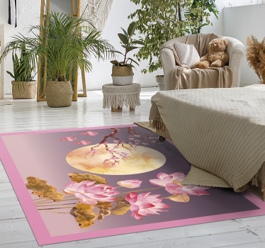 Alfombra vinilo flor loto escena nocturna - TenVinilo