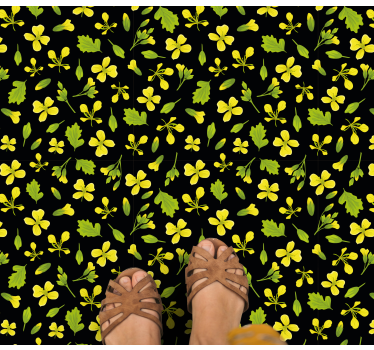 Alfombra vinilo flores Fondo negro con amarillo - TenVinilo
