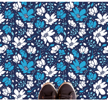 Alfombra vinilo flores Margaritas blancas sobre fondo azul - TenVinilo