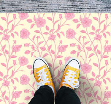 Alfombra vinilo flores Rosas pequeñas vintage sobre fondo rosa - TenVinilo