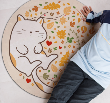 Alfombra vinilo flores y gato durmiendo - TenVinilo
