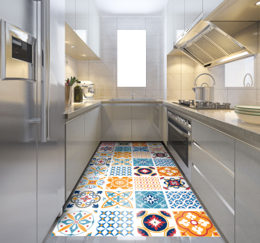 Alfombra vinilo cocina azulejos hidráulicos Portugal - TenVinilo