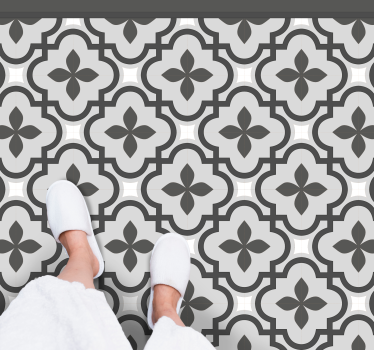 Alfombra vinilo hidráulica Patrón floral clásico gris y blanco - TenVinilo