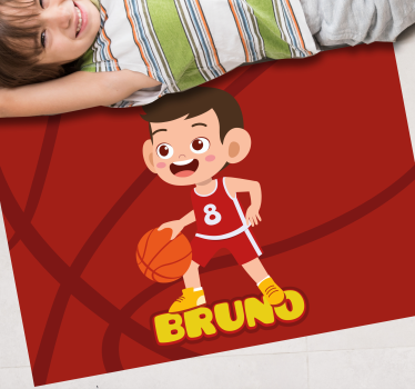 Alfombra vinilo infantil Niño jugador de baloncesto con nombre - TenVinilo