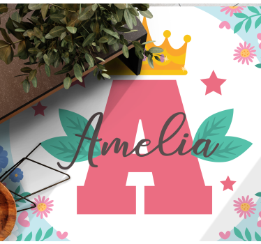 Alfombra vinilo infantil Princesa inicial estrellada coronada - TenVinilo