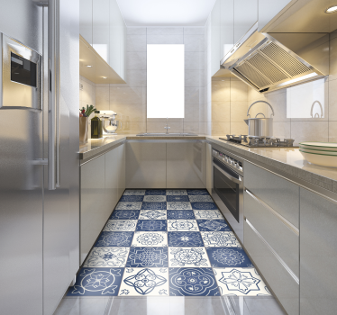 Alfombra vinilo azul con azulejos - TenVinilo
