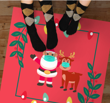 Alfombra vinilo navidad Cauteloso santa y reno - TenVinilo