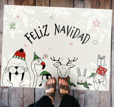 Alfombra vinilo navidad Navidad animales nórdicos - TenVinilo