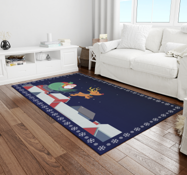 Alfombra vinilo navidad Santa en su trineo con renos - TenVinilo