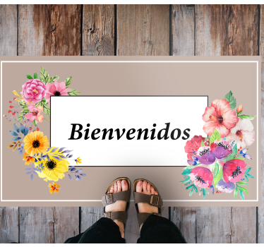 Alfombra vinilo personalizable Flores multicolores bienvenidas - TenVinilo