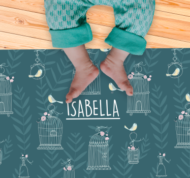 Alfombra vinilo personalizable Flores nórdicas y jaulas de pájaro - TenVinilo