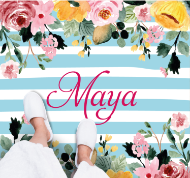 Alfombra vinilo personalizable Fondo de rayas con flores - TenVinilo
