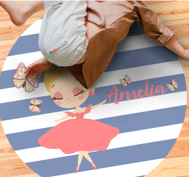 Alfombra vinilo personalizable Princesa con vestido rosa y maripo - TenVinilo