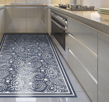 Alfombras vinilo cocina contornos blancos de flores - TenVinilo