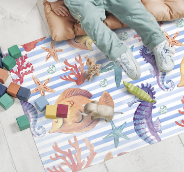Alfombras vinílicas de animales Acuarela de vida marina - TenVinilo