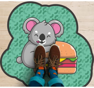 Alfombras vinílicas de animales Koala hambriento en hamburguesa - TenVinilo