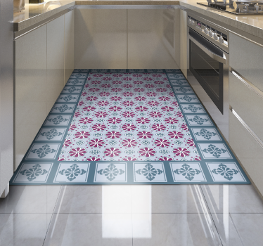 Alfombras vinílicas de azulejos cocina azules y rosas - TenVinilo
