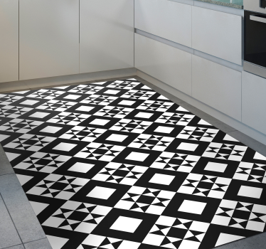 Alfombras vinílicas de azulejos Azulejo geométrico blanco y negro - TenVinilo