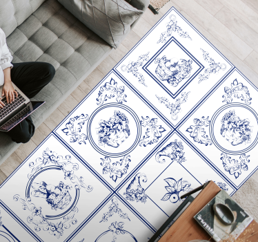 Alfombras vinílicas de azulejos Azulejos azules vintage - TenVinilo