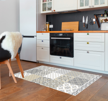 Alfombra vinilo cocina hidráulica patrón azulejos vintage - TenVinilo