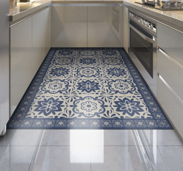 Alfombras vinílicas de azulejos Tema floral hidraulico azul - TenVinilo