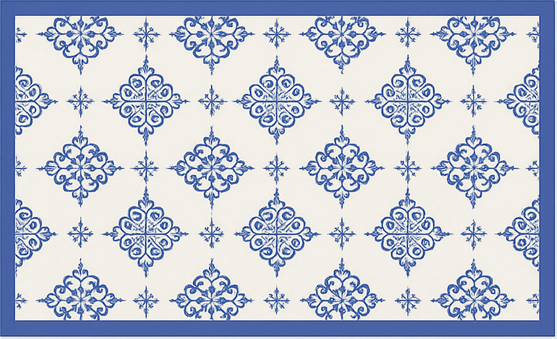 Aflombra vinilica azul azulejos marroquíes beige - TenVinilo