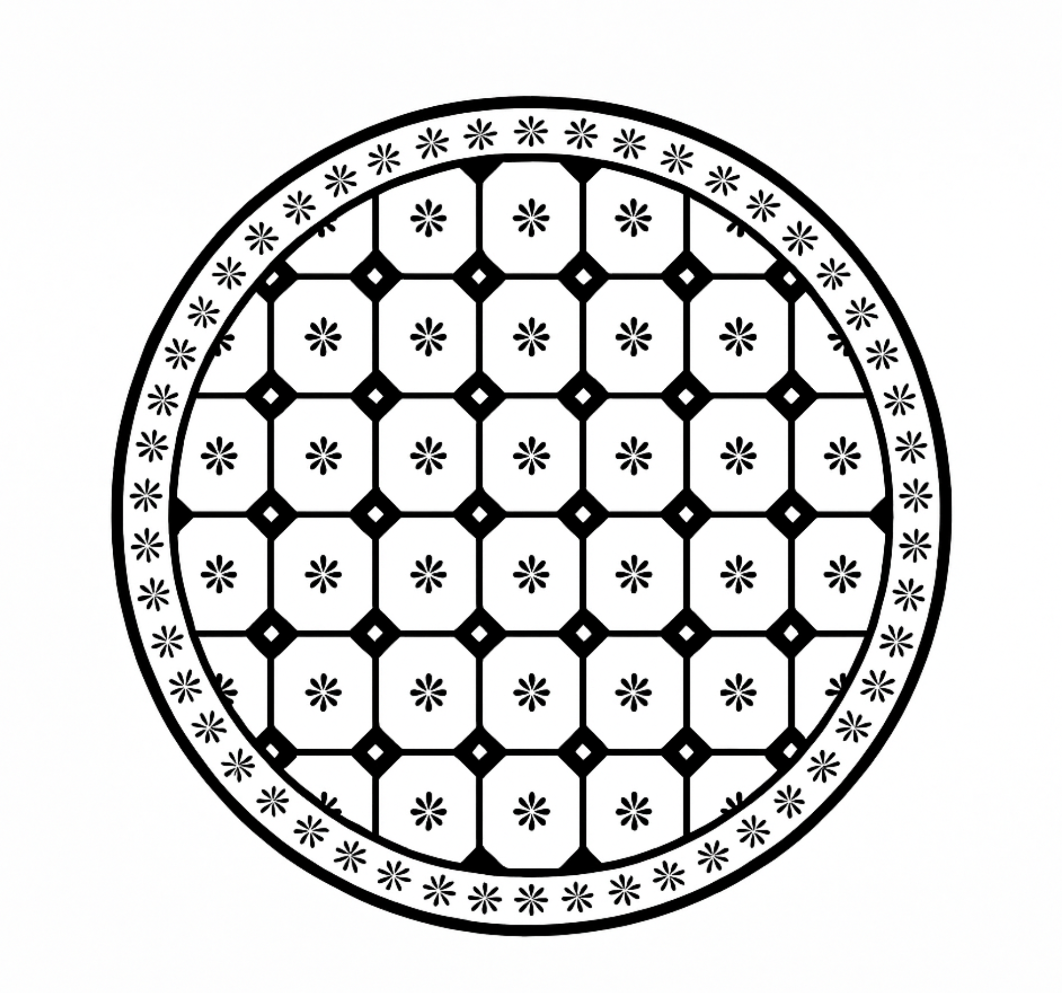 Alfombra vinilo comedor patrón de mosaico en blanco y negro - TenVinilo