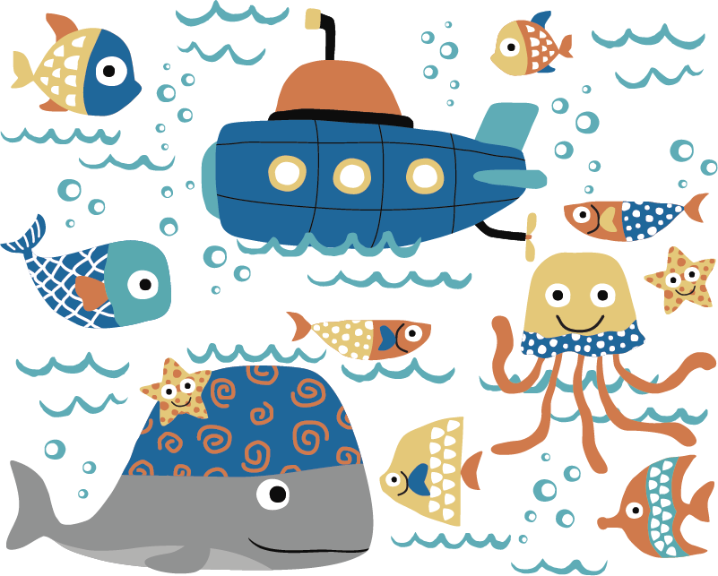 Aflombra vinílica animales motivos marinos azules - TenVinilo