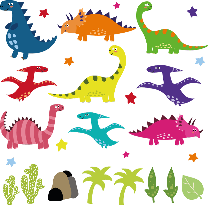 Aflombra vinílica animales set de dinosaurios coloridos - TenVinilo