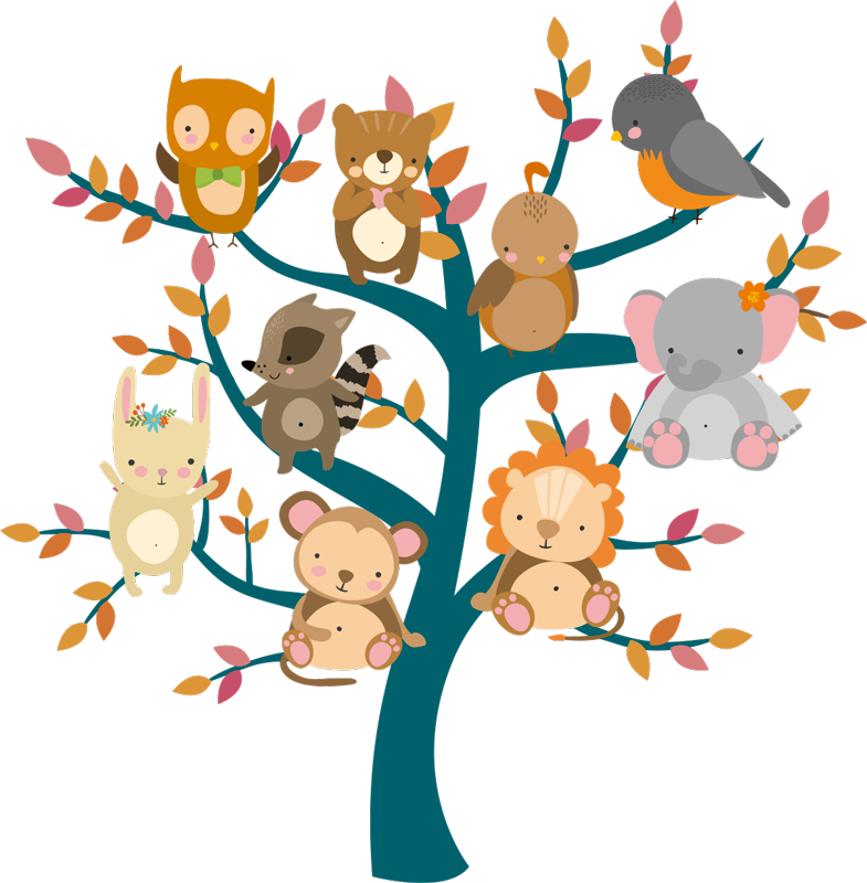 Aflombra vinílica animales árbol con bebés - TenVinilo