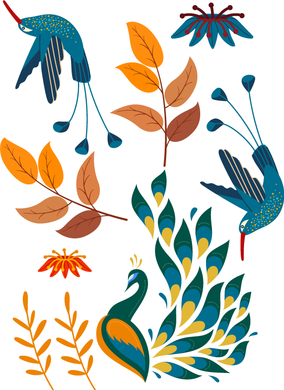 Aflombra vinílica animales estilo tengango aves y plantas - TenVinilo
