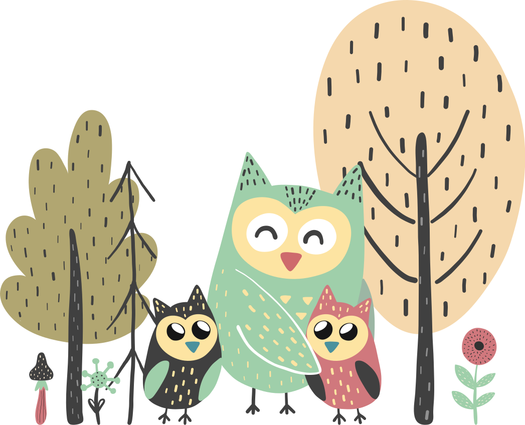 Aflombra vinílica animales búhos coloridos en árbol - TenVinilo