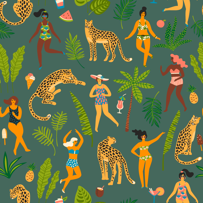 Aflombra vinílica animales fondo de mujer y leopardo - TenVinilo