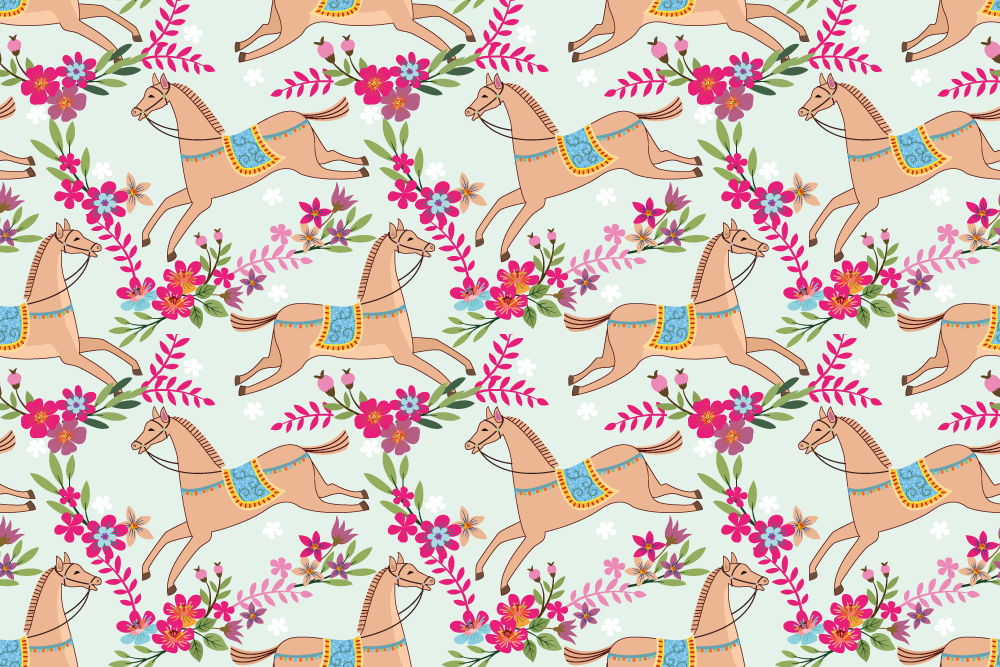 Aflombra vinílica animales estampado flores rosas caballo - TenVinilo