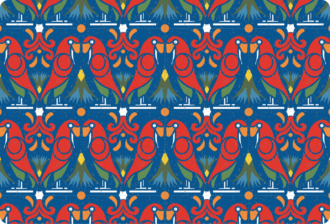 Aflombra vinílica animales diseño floral fondo azul - TenVinilo
