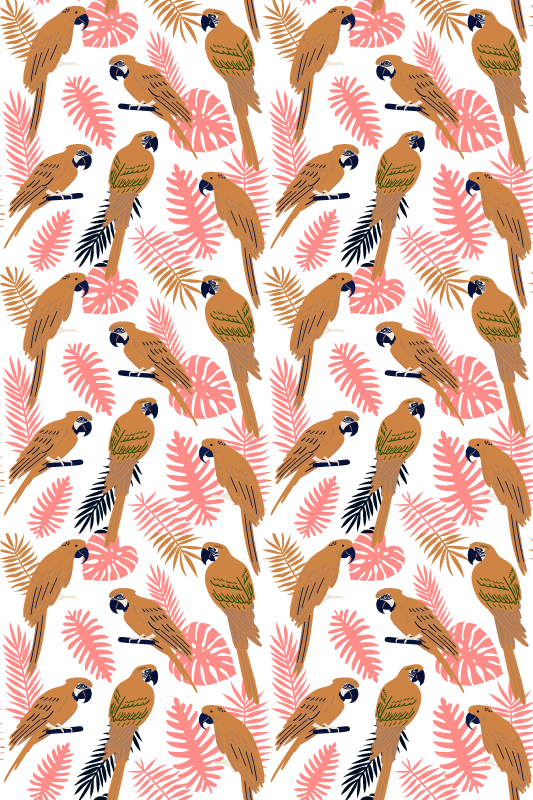 Aflombra vinílica animales loros naranjas con flores rosas - TenVinilo