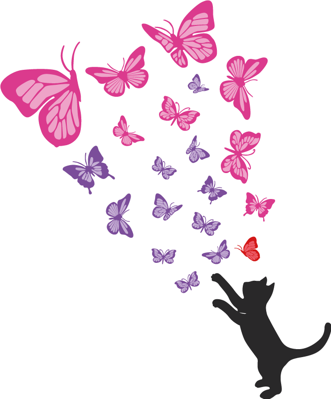 Aflombra vinílica animales gato juguetón y mariposas - TenVinilo