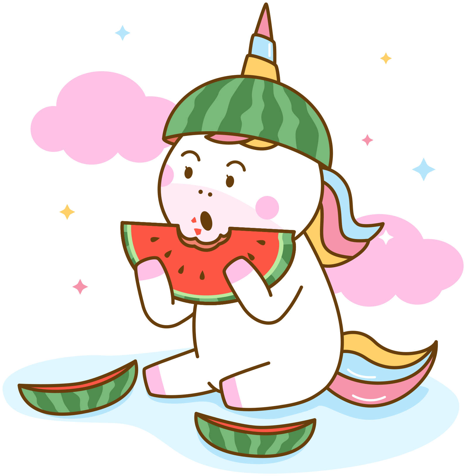 Aflombra vinílica animales unicornio comiendo sandía - TenVinilo