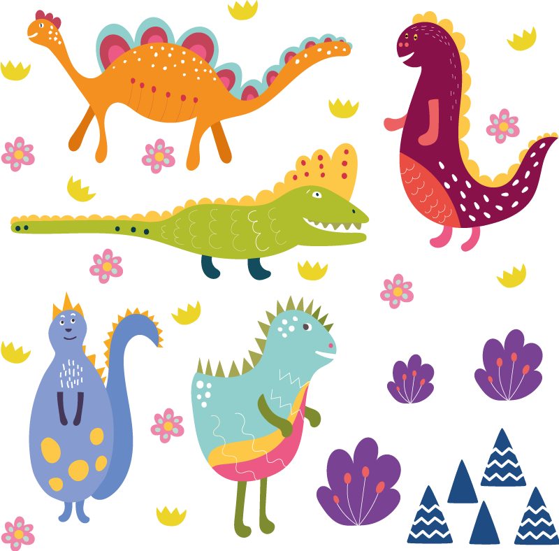 Aflombra vinílica animales personajes dinosaurios coloridos - TenVinilo
