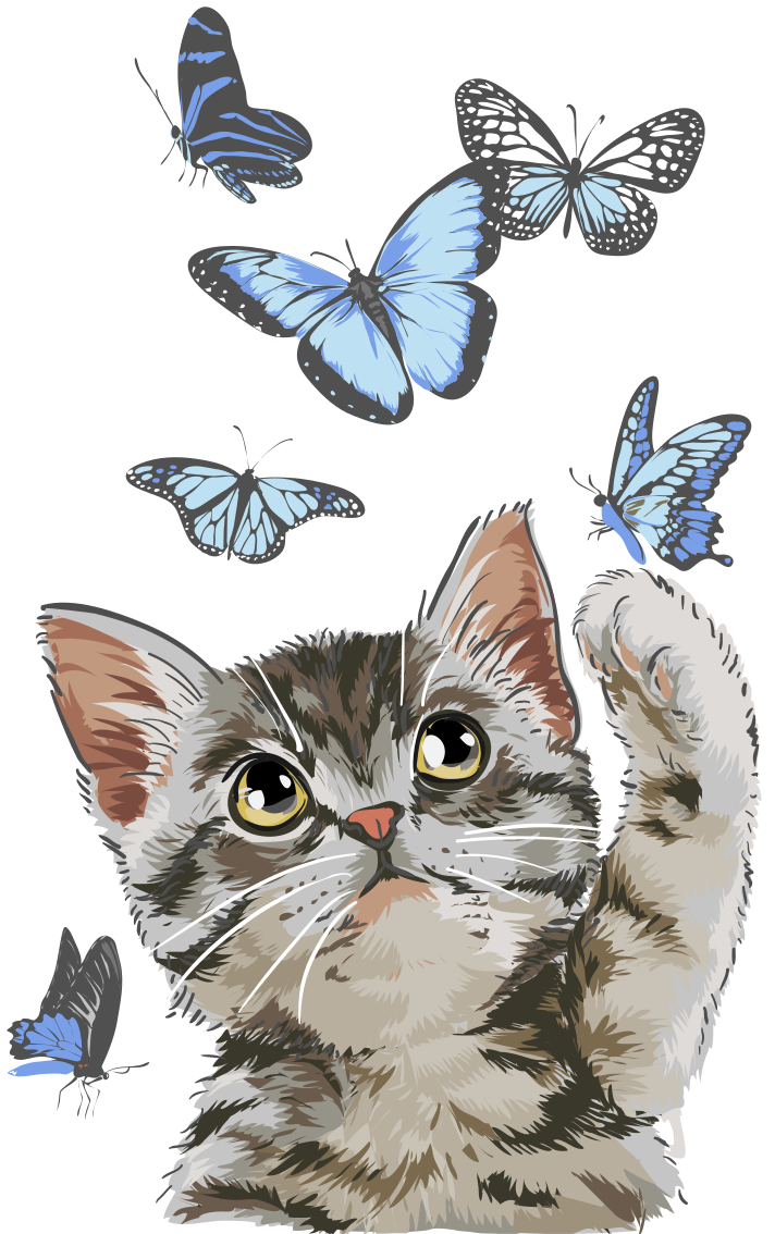 Aflombra vinílica animales gatito con mariposas azules - TenVinilo