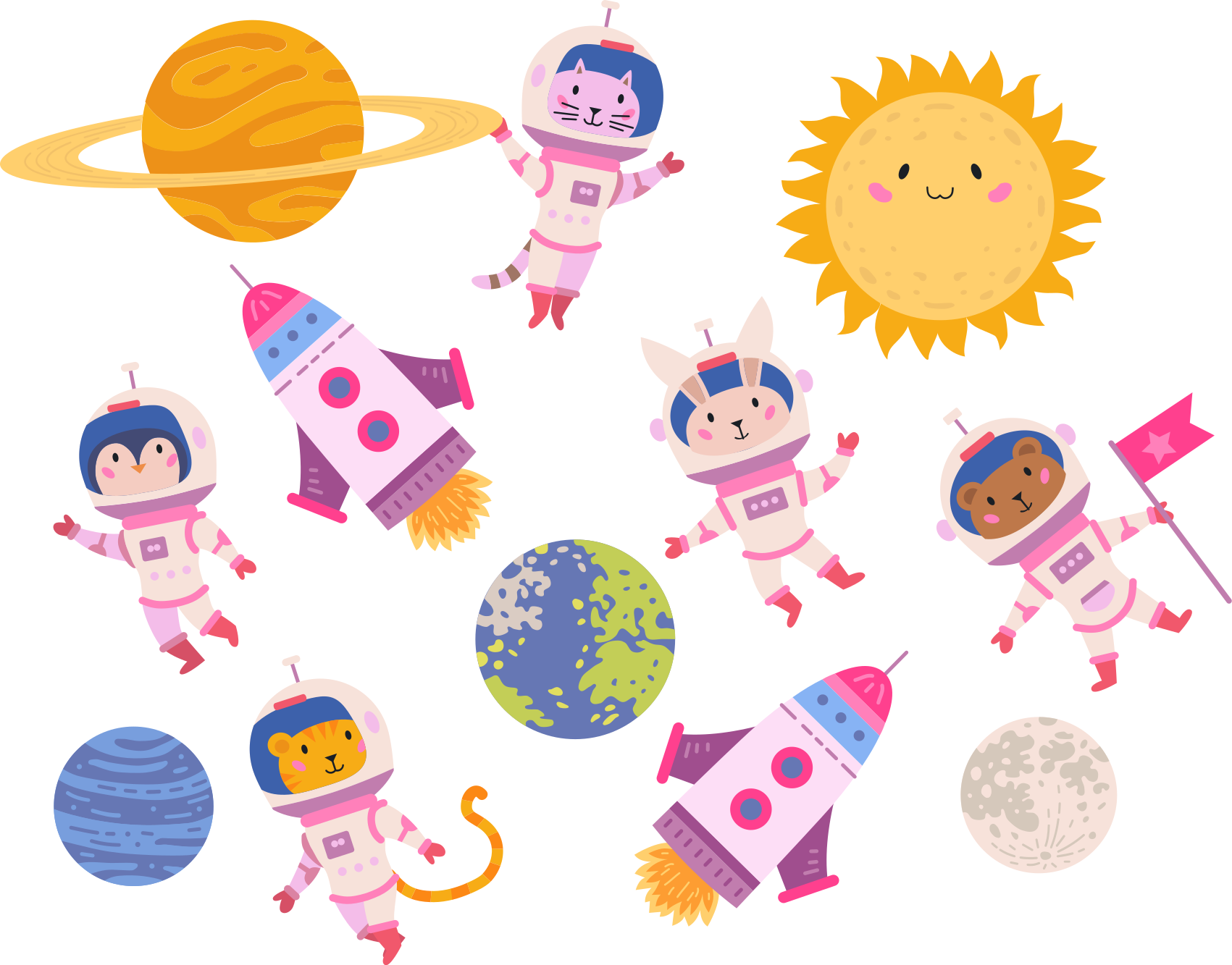 Aflombra vinílica animales astronautas con cohete - TenVinilo