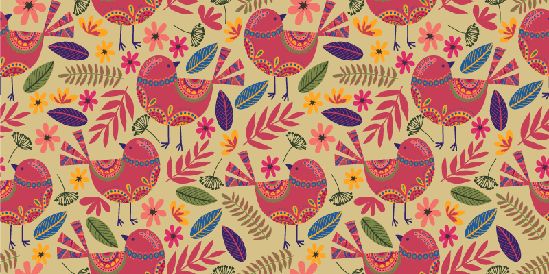 Alfombra vinílica flores diseño de aves coloridas - TenVinilo