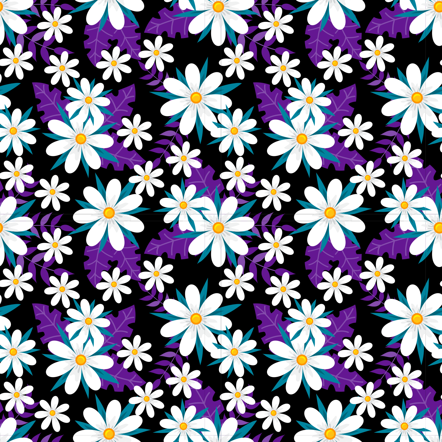 Alfombra vinílica flores sobre fondo negro - TenVinilo