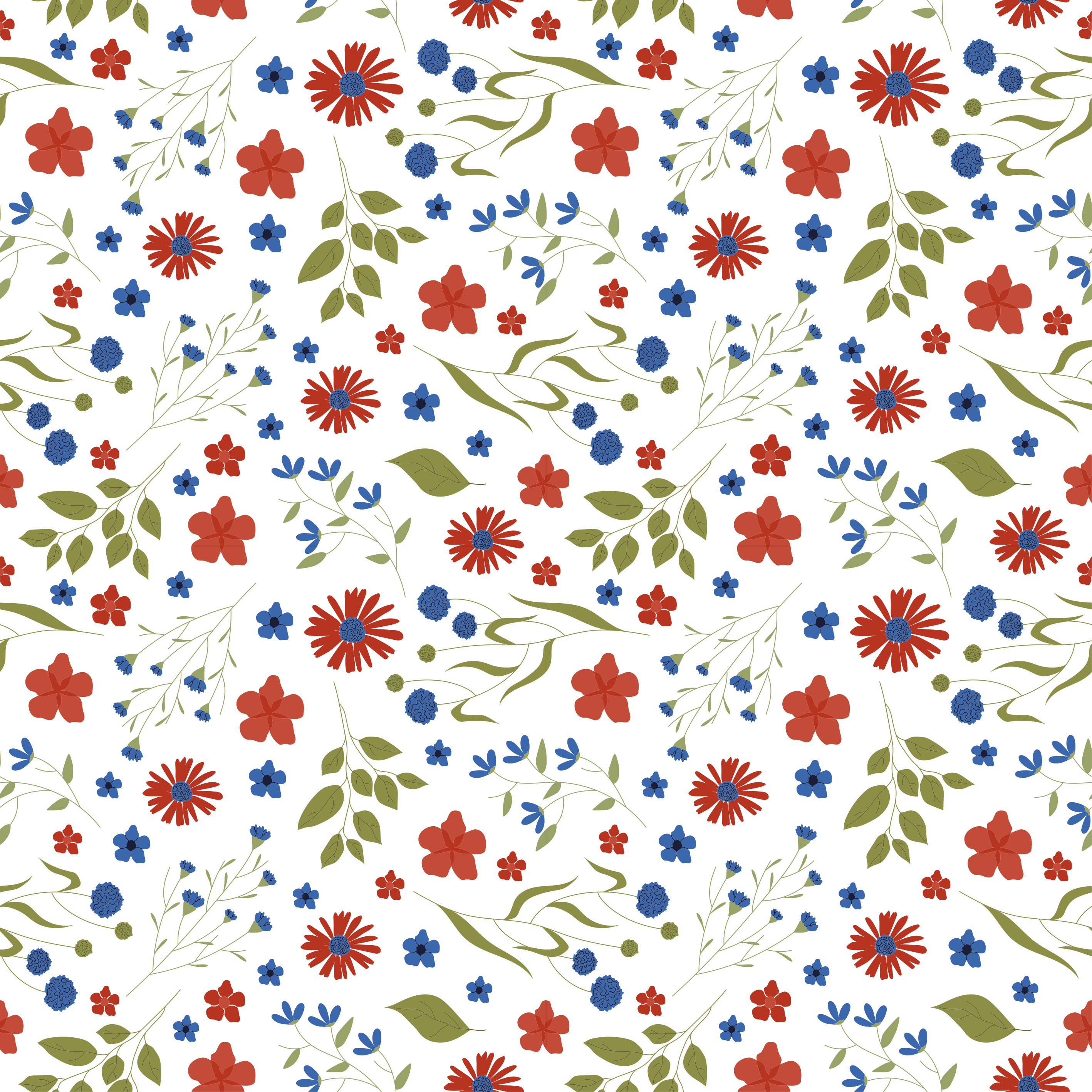 Alfombra vinílica flores patrones de jardín azul y rojo - TenVinilo